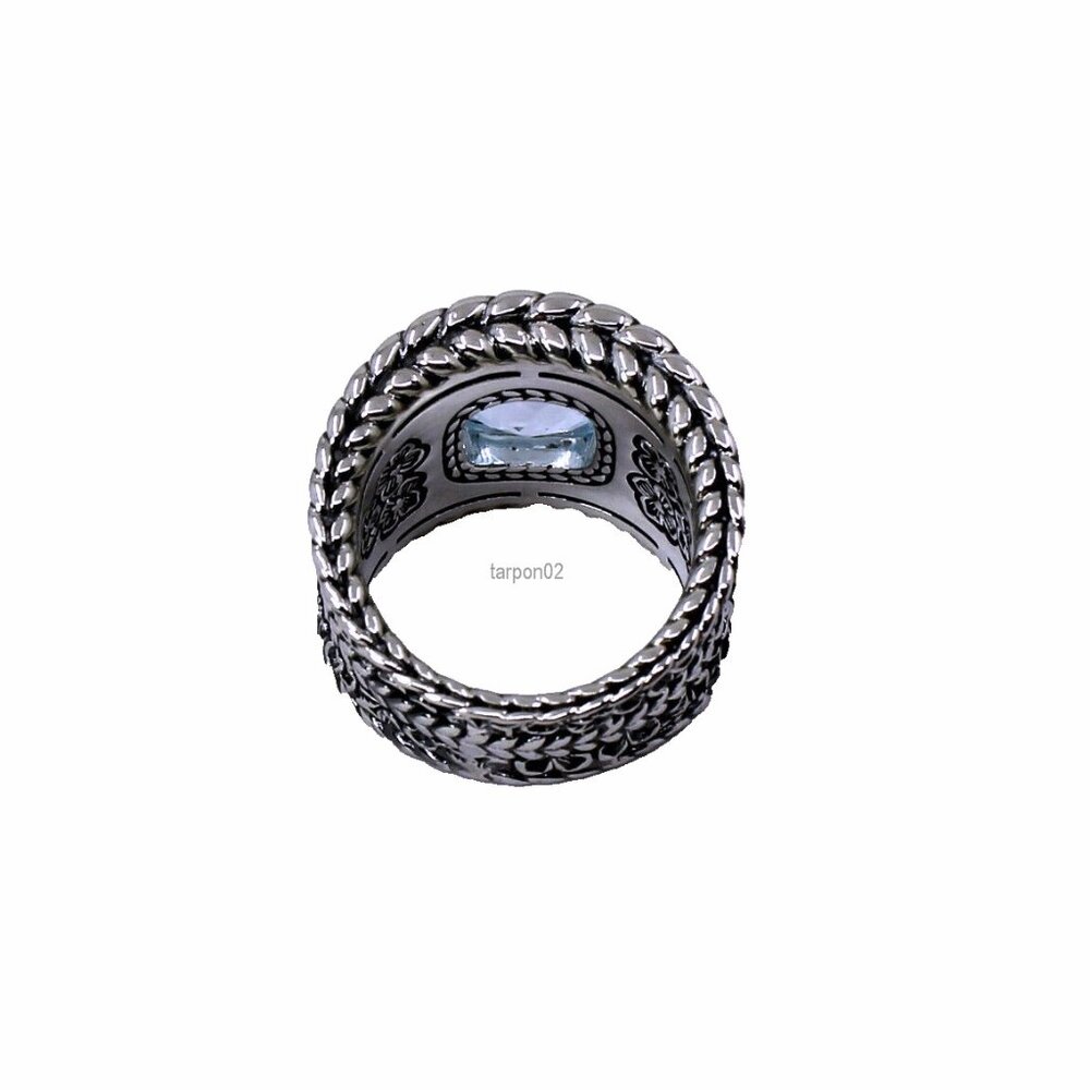 John Hardy JAI Blue Topaz+Floral Textured Saddle Band Sterling Silver Ring-7 NIB - Picture 10 of 15